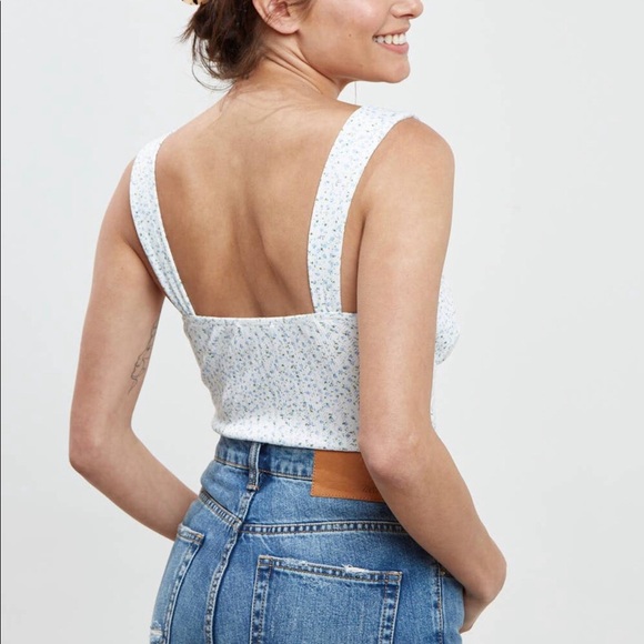 Blue Blush White Floral Bodysuit Front Tie - Picture 5 of 6